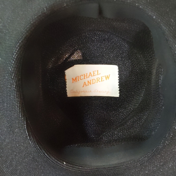 Vintage 80s Michael Andrew B&W Flower Floral Derby Synthetic Straw Wide Brim Hat main image 6